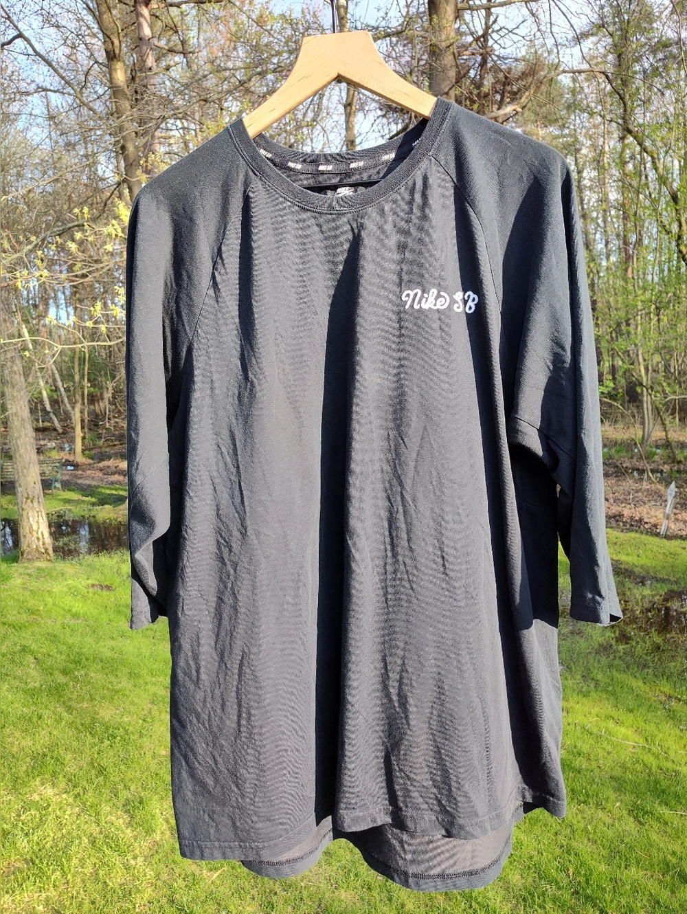 Nike SB Black Dri-Fit Shirt Embroidered 3/4 Sleeve Raglan Tee Sz XXL Skateboard